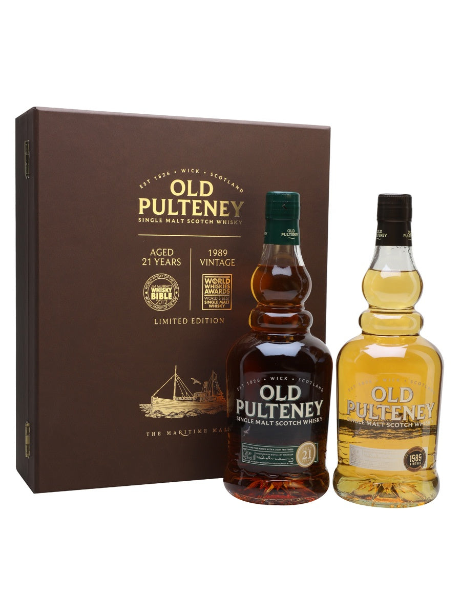 Old Pulteney 21 Year Old + 1989 Twin Pack Highland Single Malt Scotch Whisky Distillery Bottling 46% abv 2 x70cl